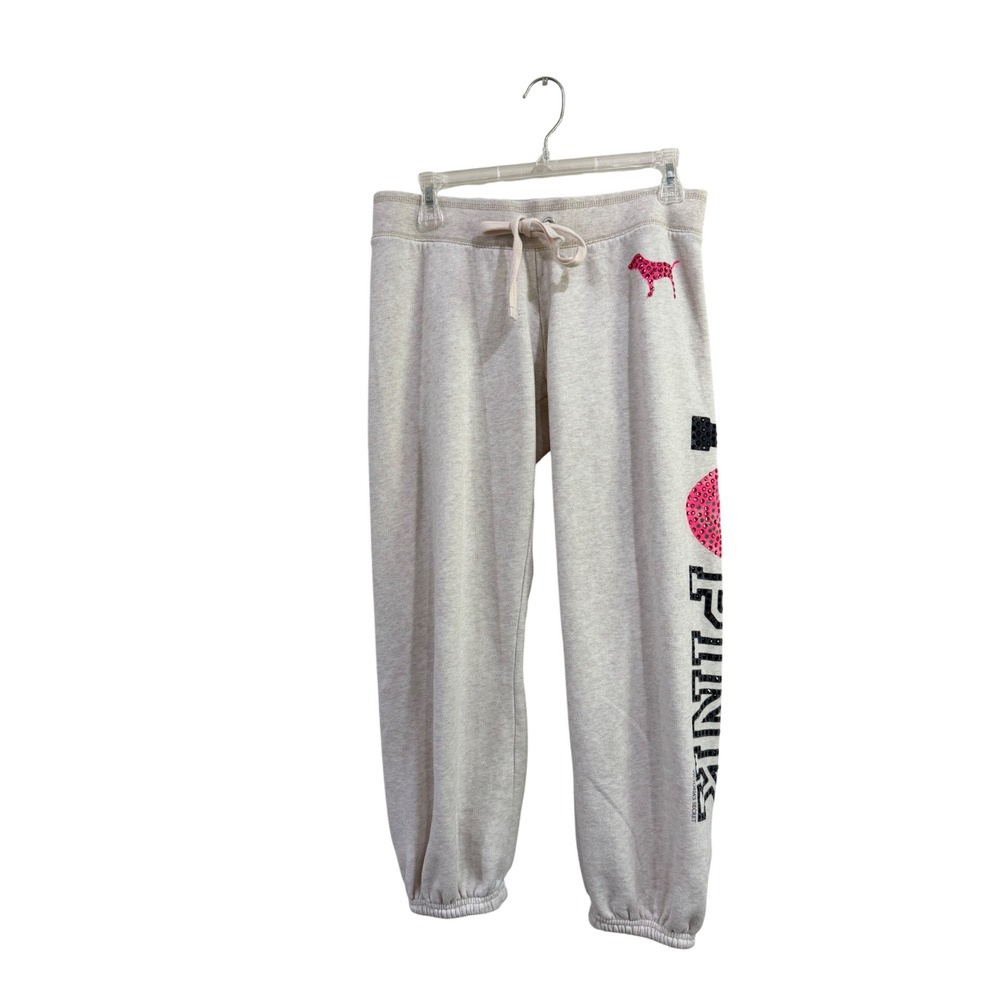 Victoria's Secret PINK Gray Sequin Logo Jogger Sweatpants Heather Gray Size XS